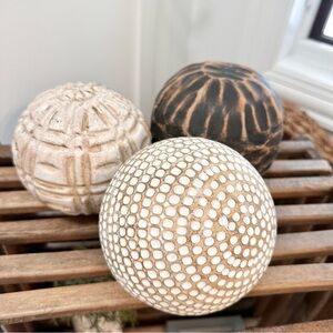 Decorative Ball Display Spheres Wood Ceramic Globe Orb Textured Finish Set of 3